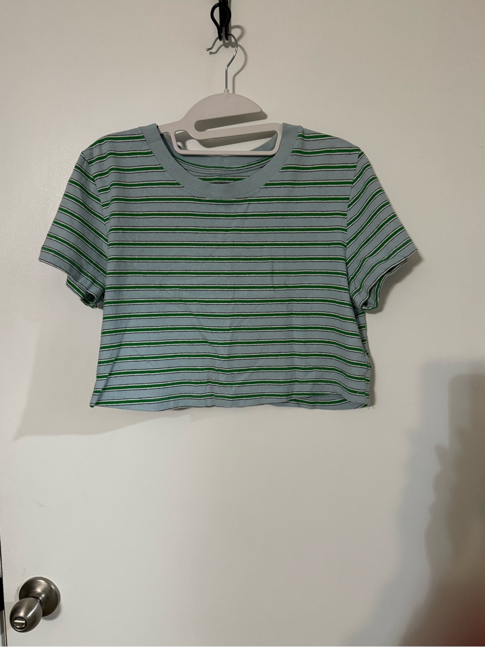 Urban Outfitters Light Blue Crop Tee with Green Stripes